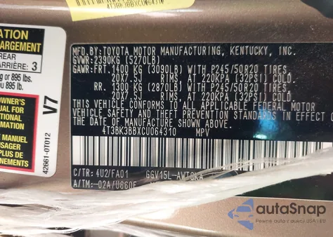 2012 Toyota Venza Le V6 from USA, damaged, VIN 4T3BK3BBXCU064310